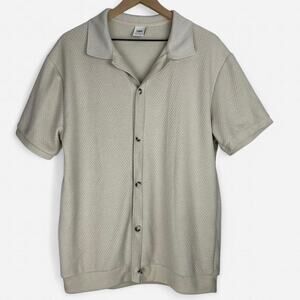Zara textured cream button front polo shirt minimalist